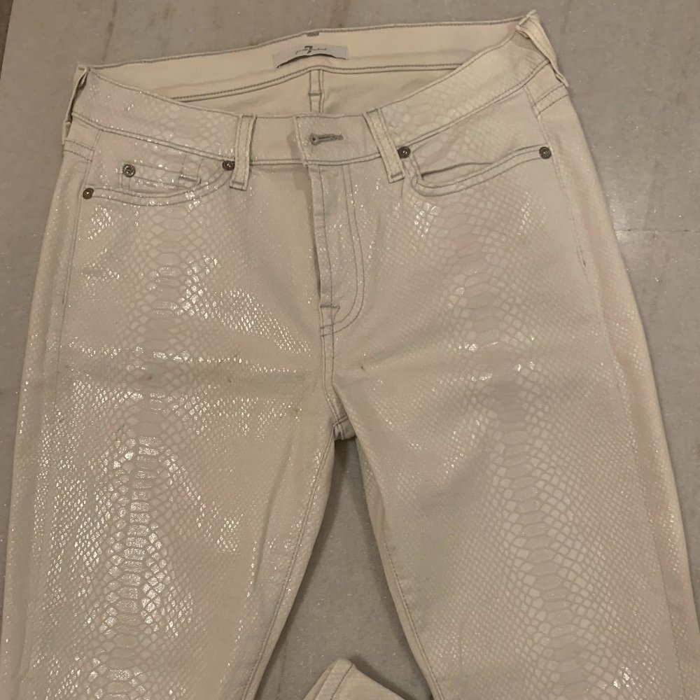 7 For All Mankind Coated Snake White Pants 32